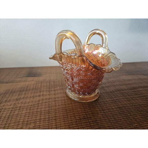 Vintage Dugan Diamond Marigold Carnival Glass 5" Basket - Picture 4 of 6